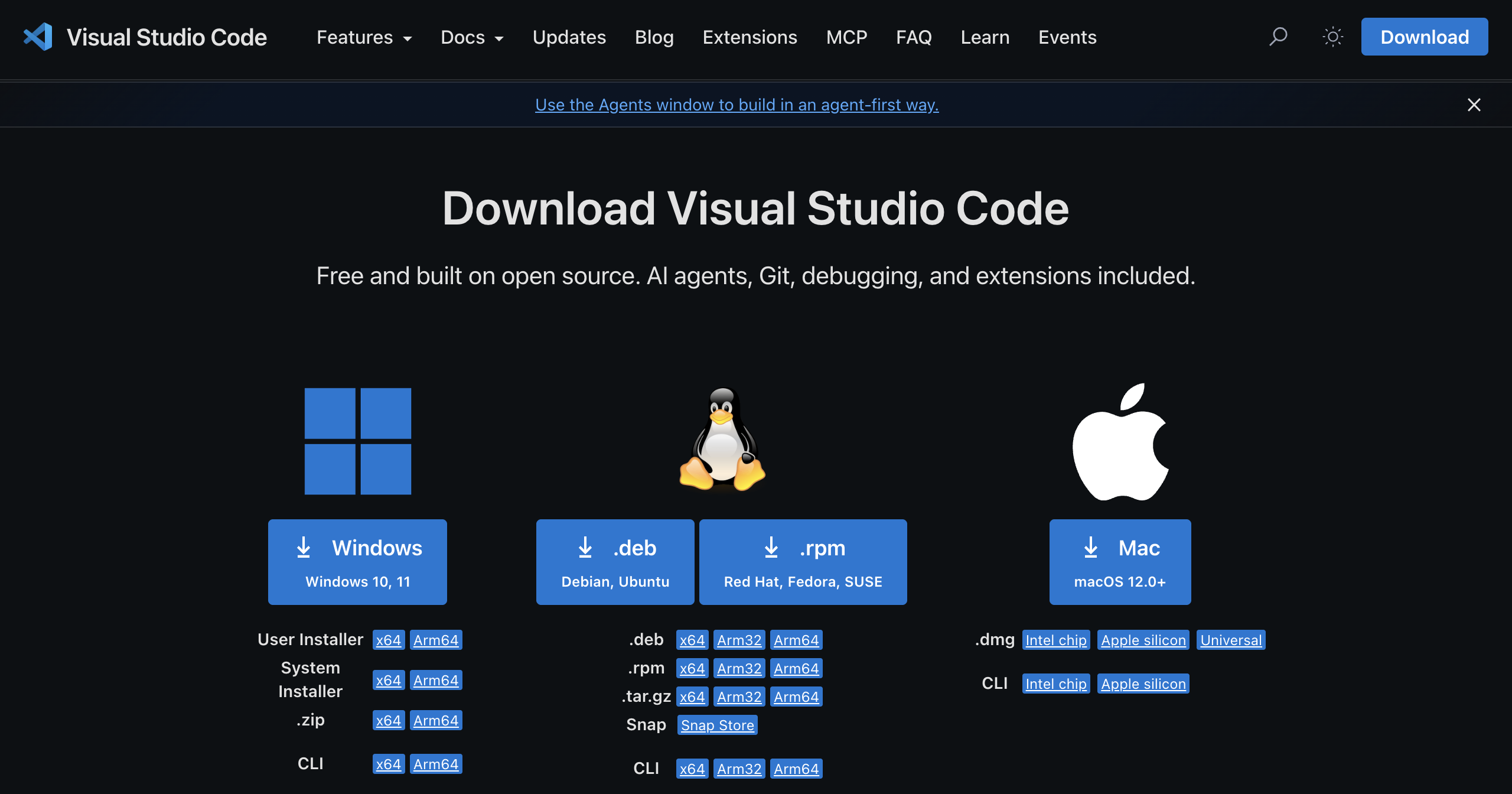 在 code.visualstudio.com 下载 VS Code